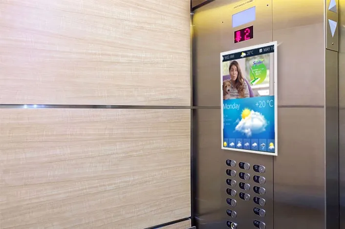 Using digital signage in elevators allows passengers to obtain some information while riding the elevator. Using digital signage in elevators allows passengers to obtain some information while riding the elevator.